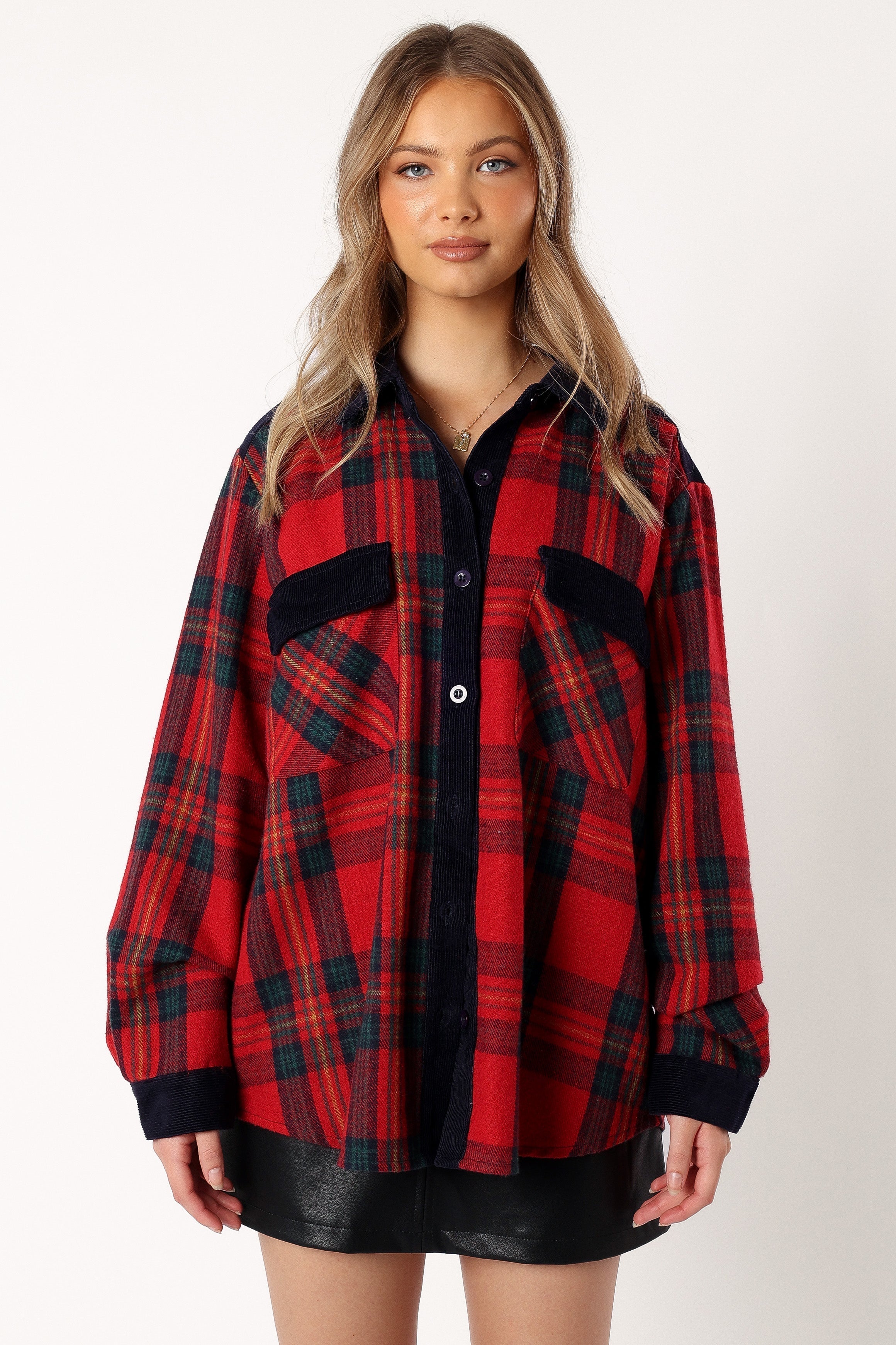 Lucille Plaid Shacket - Red/Navy