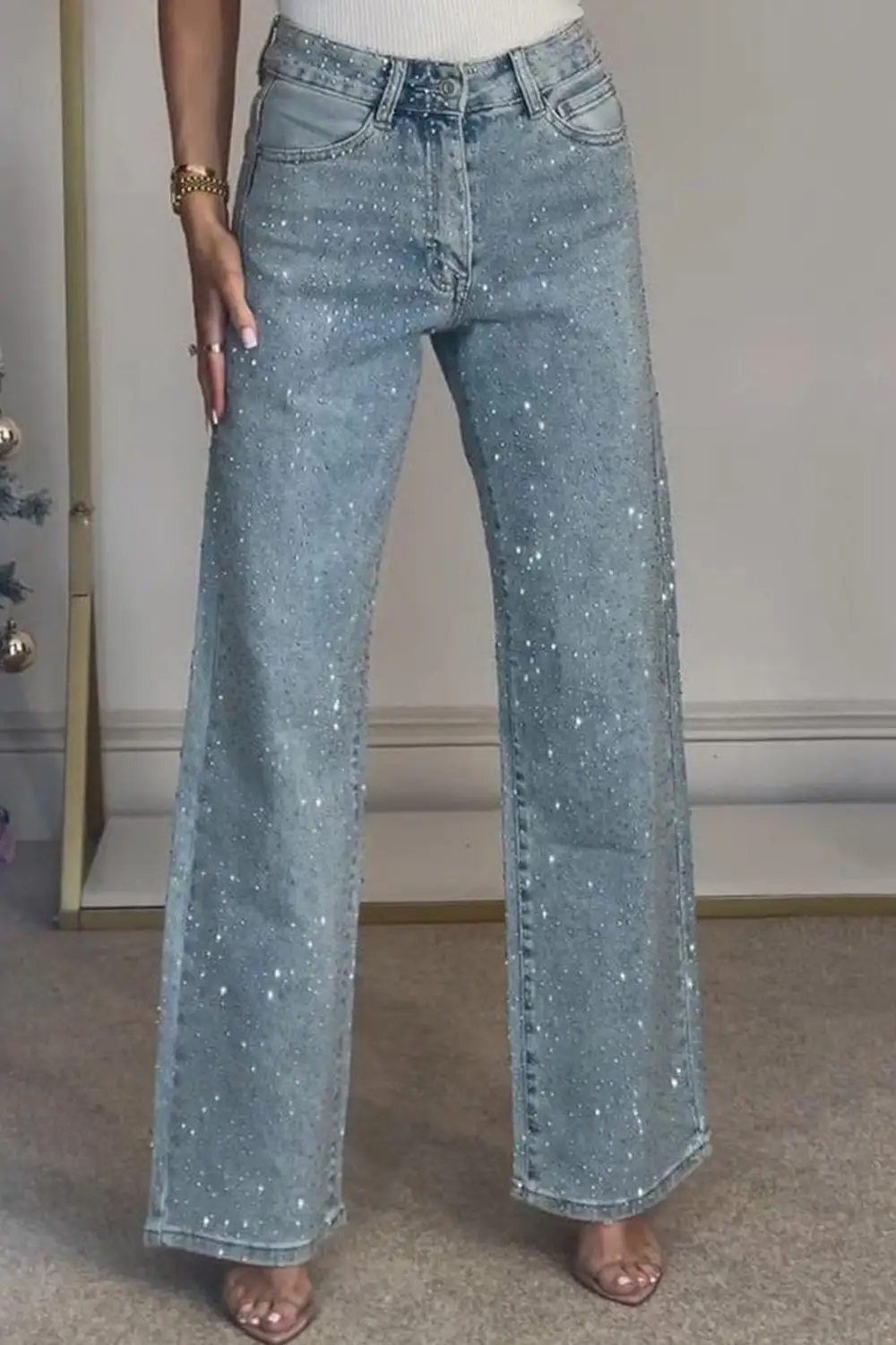 Rhinestone Straight Leg Jeans