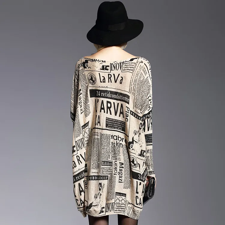 Loose Newspaper Printed Knitted Sweater