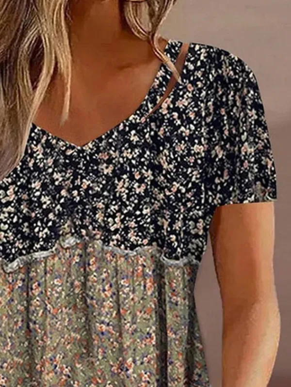 V Neck Vintage Loose Floral Shirt