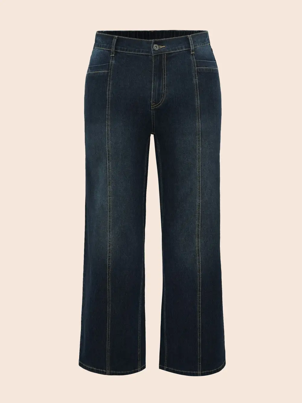 Dark Wash Elastic Waist Straight Leg Jeans