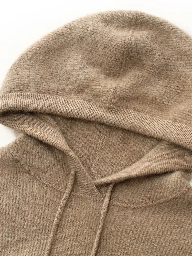 100% Brushed Cashmere Women Hooded Sweater