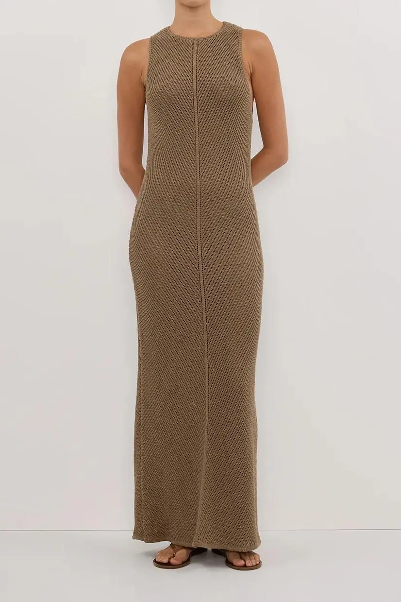 OLIVE CROCHET KNIT MAXI DRESS
