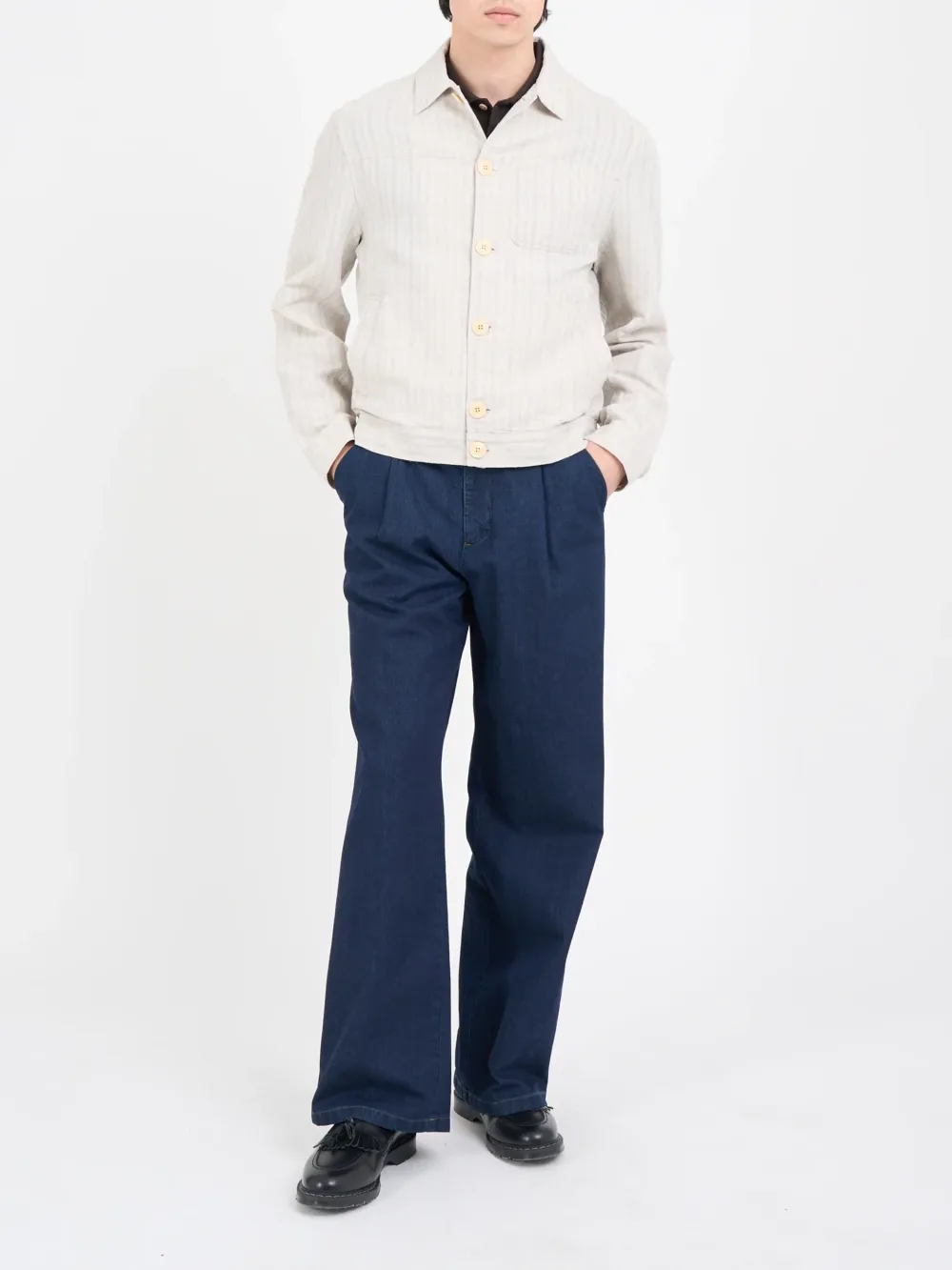Sand Unlined Linen-Cotton Trucker Jacket