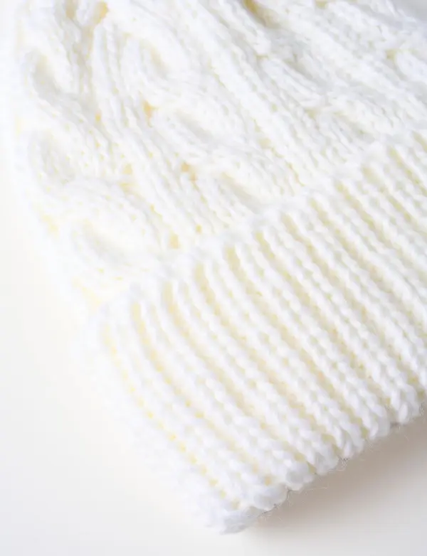 Ivory Cable Knit Pom Pom Hat