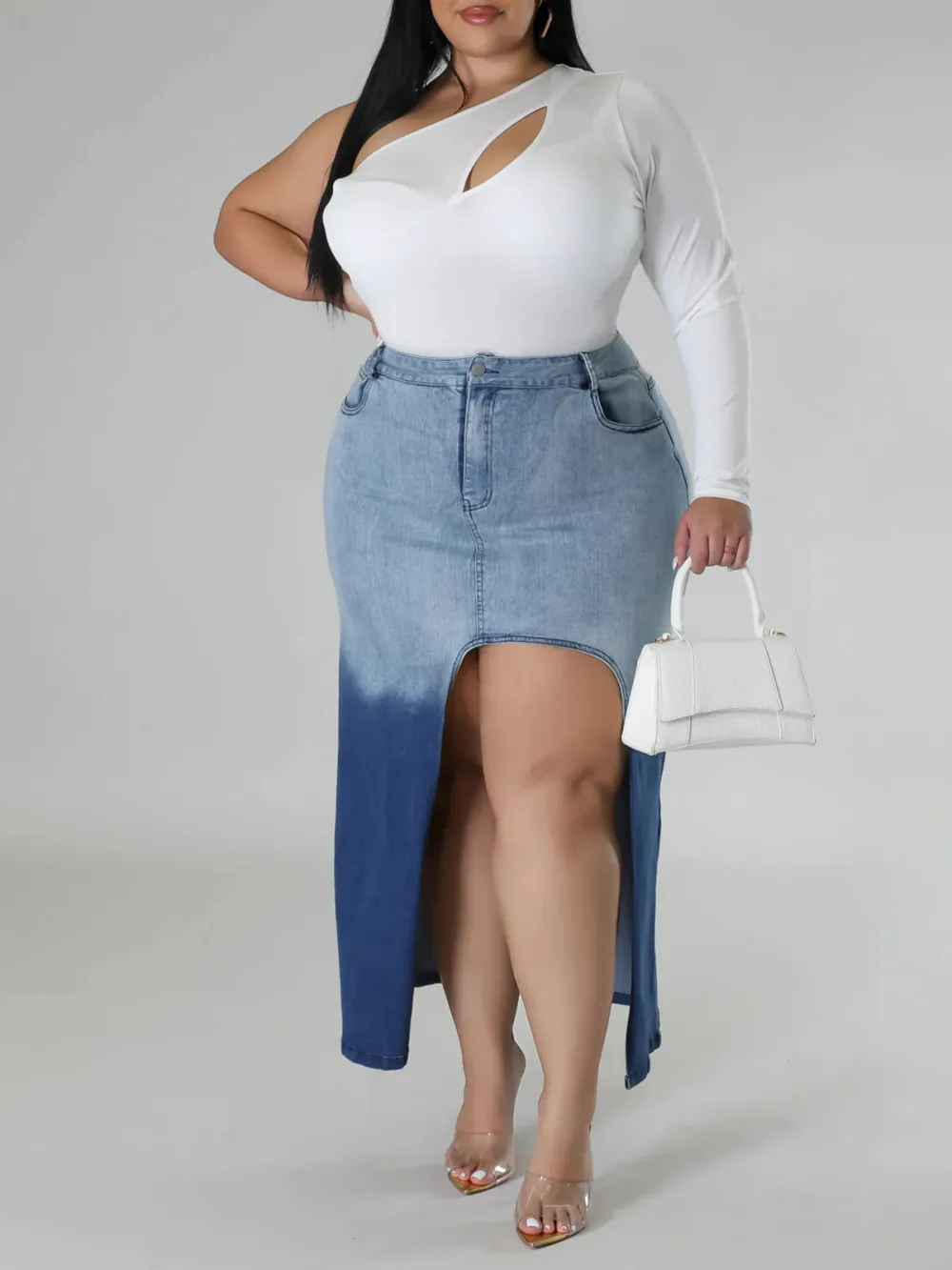 Plus-Size Fashion Women'S Dress Color Denim Wrap Hip Skirt