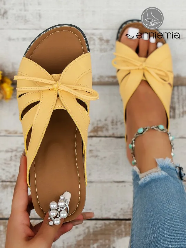 Casual Bowknot Hollow out Comfy Wedge Heel Slide Sandals