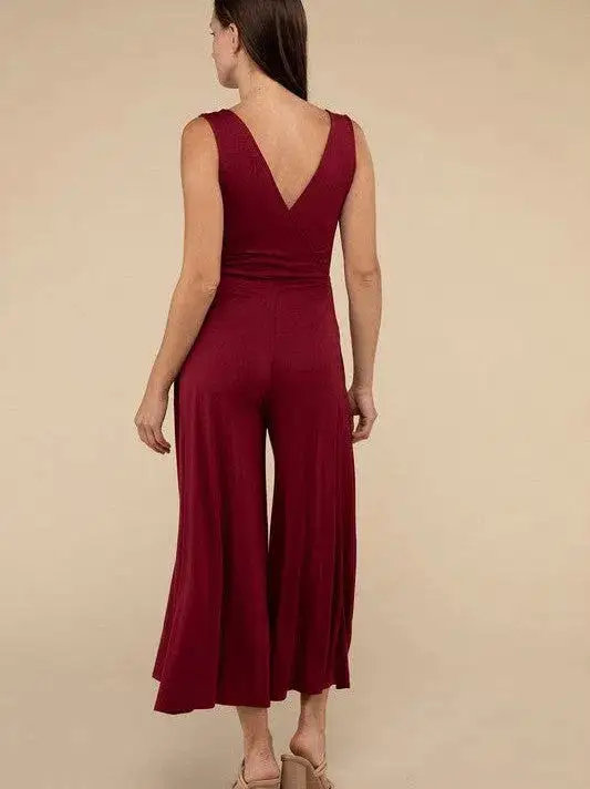 Living in the Now Surplice Neckline Sleeveless Jumpsuit