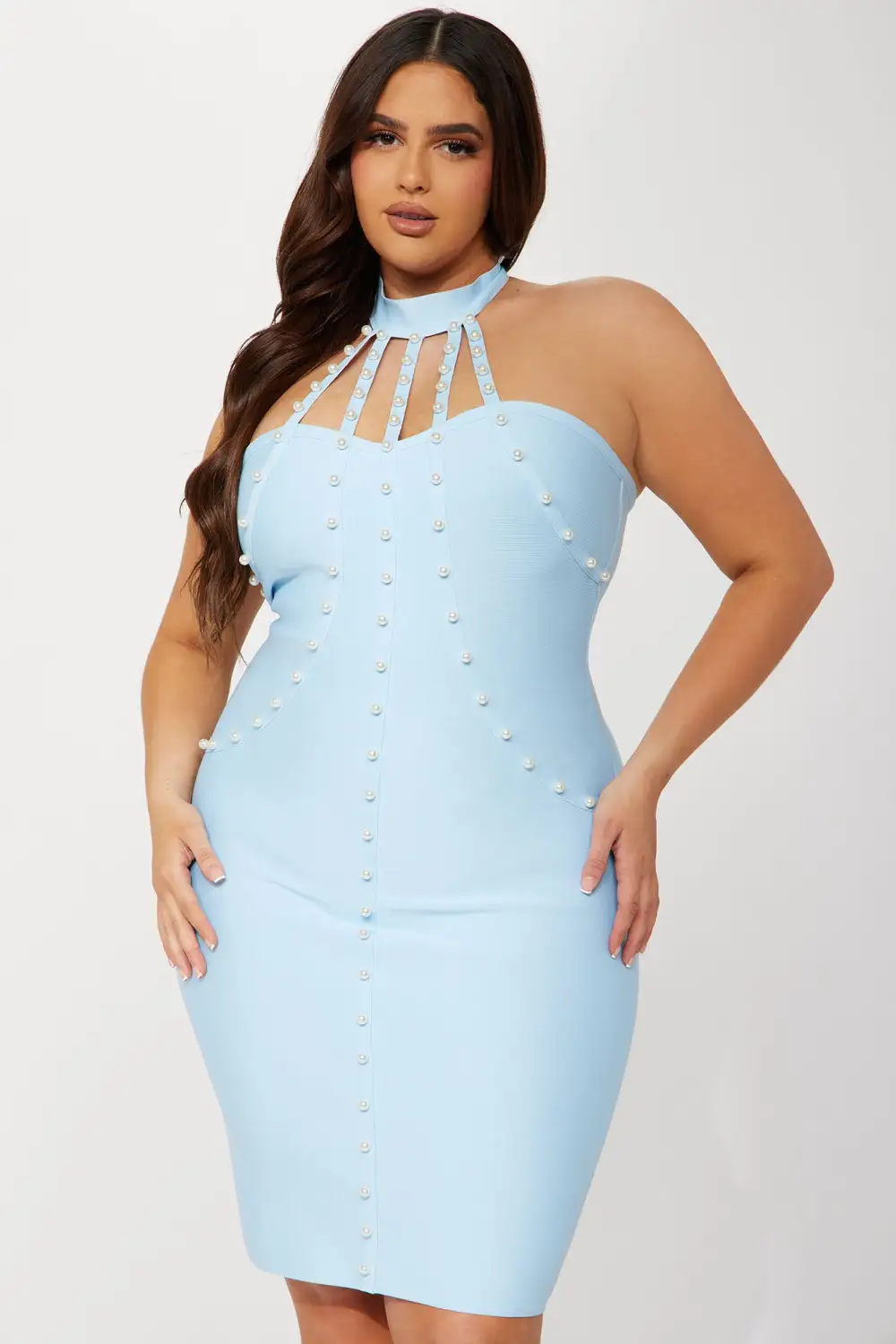 Classic Moment Bandage Midi Dress - Light Blue