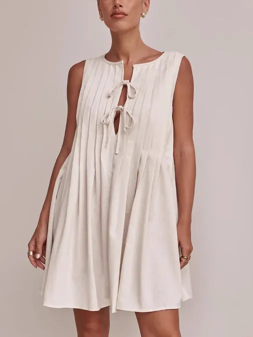 Casual Neck Tie Strap Sleeveless Mini Dress
