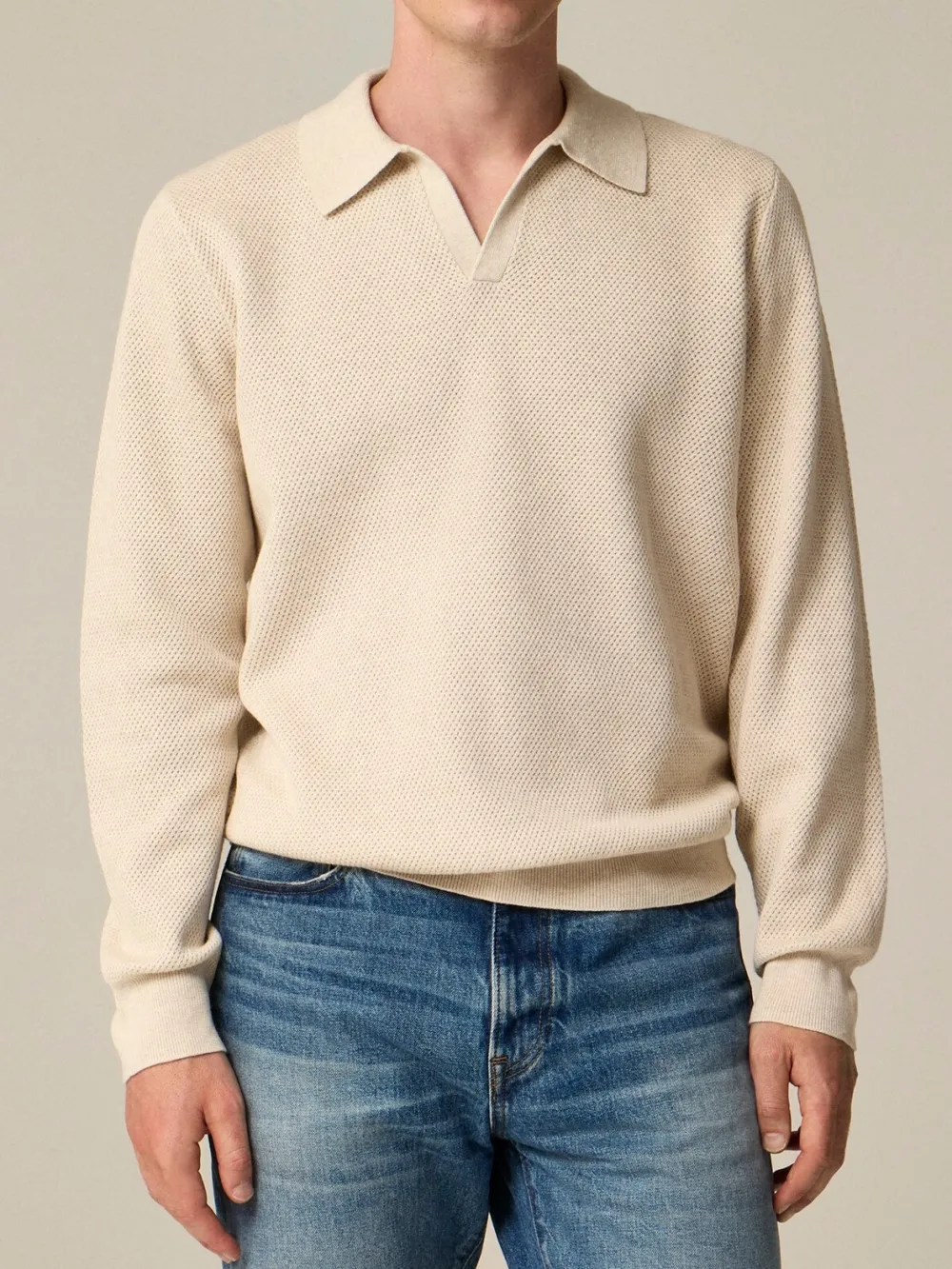 Beige Polo Style Knit Sweater