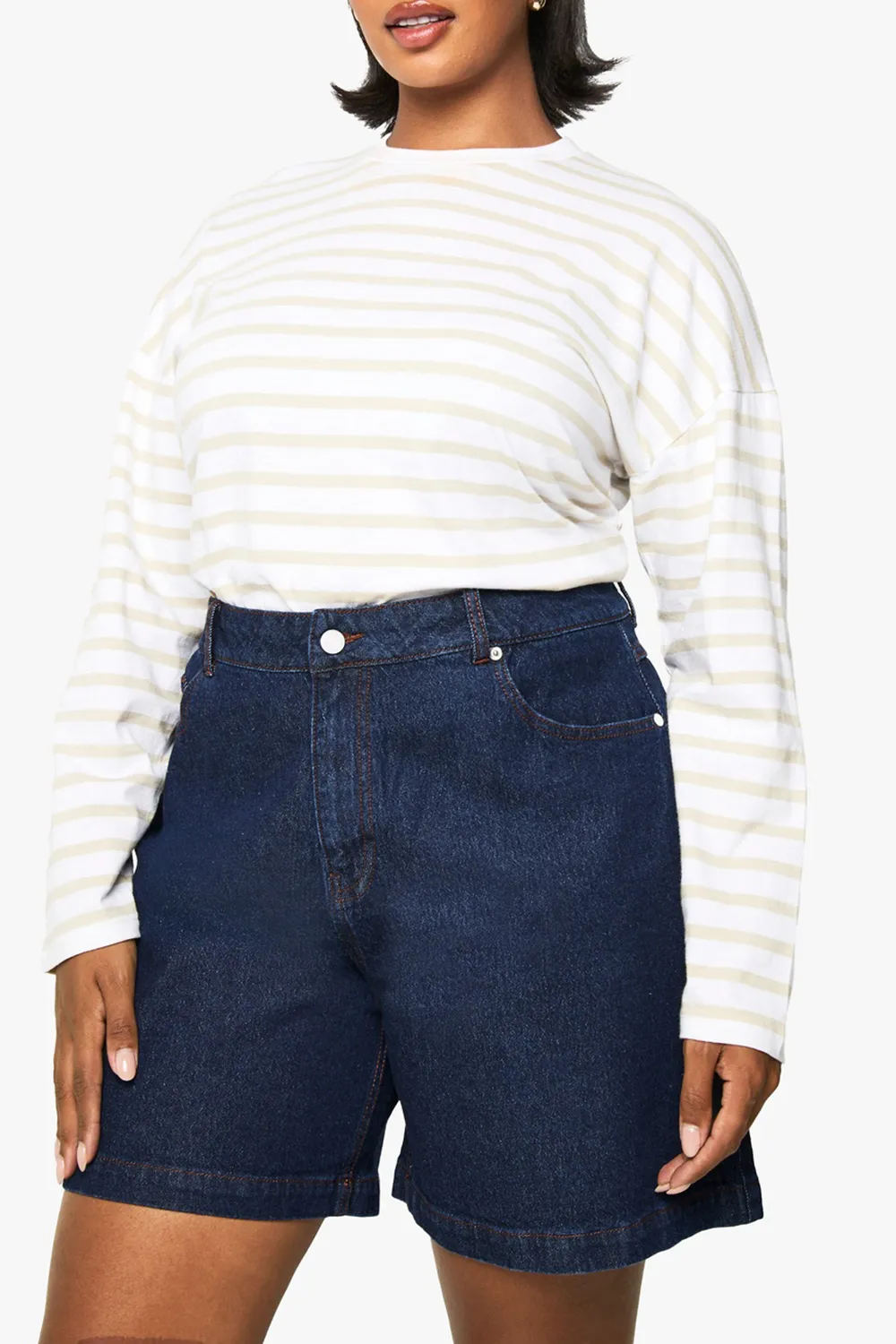 Cotton Mid-Rise Indigo Boyfriend Denim Shorts