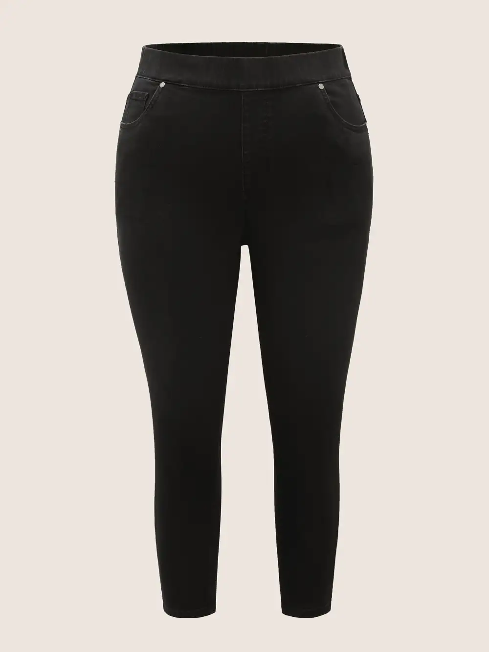 Black Wash Elastic Waist Slim Cropped Jeans