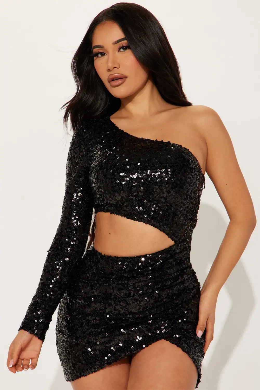 Brie Sequin Mini Dress - Black