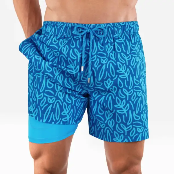 Blue Mid-Length Hybrid Short