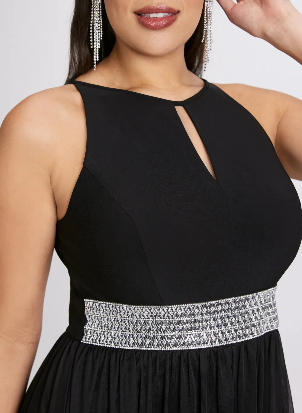 Black Jumpsuit With Sequin-Trimmed Insert