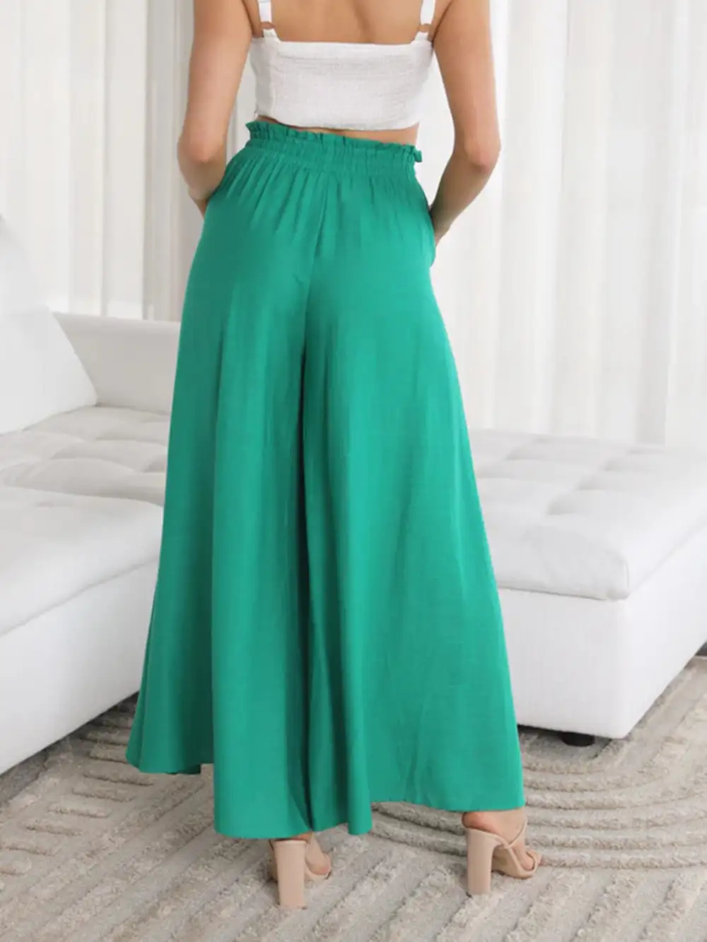 Textured Wide Leg Pants With Pocket