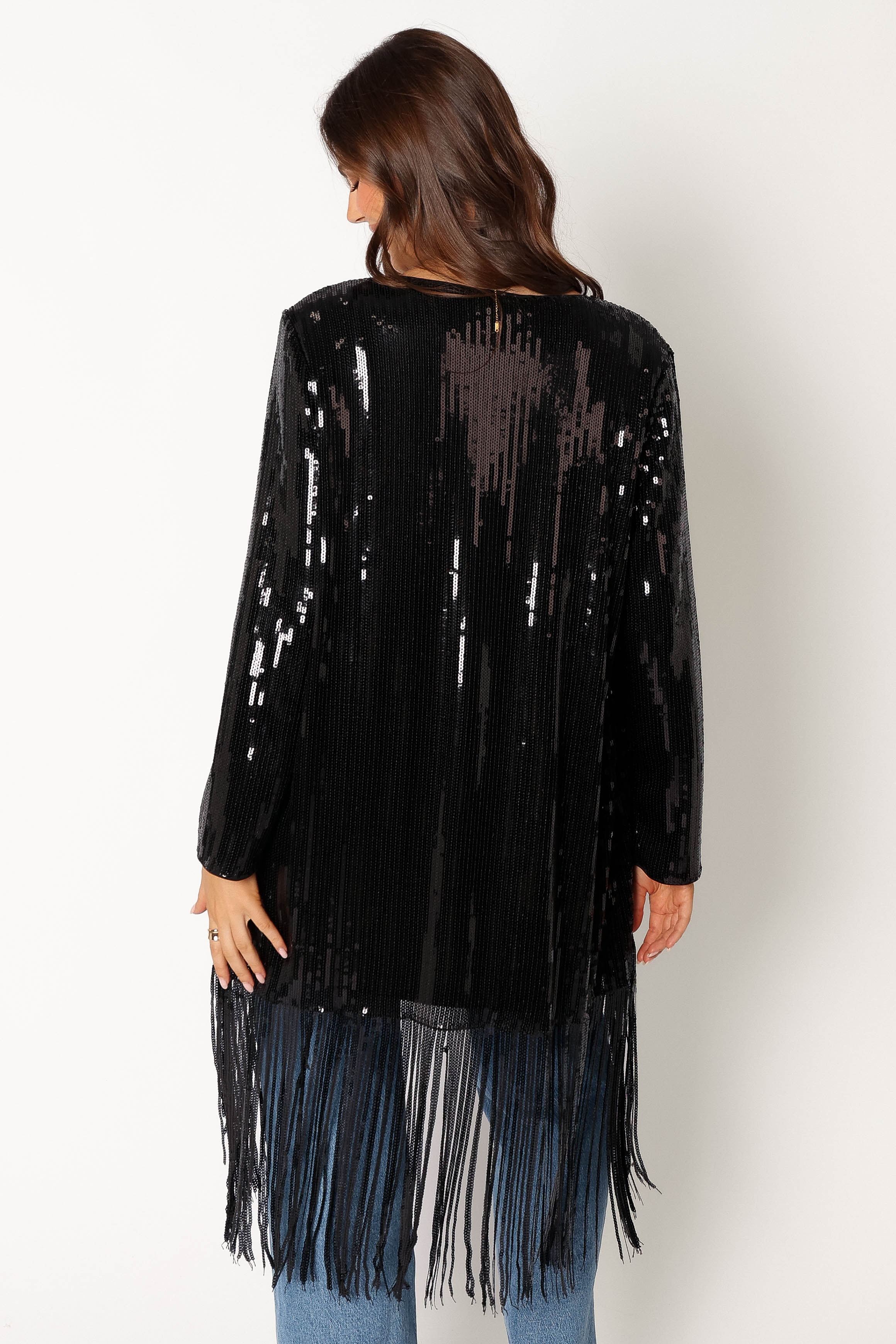 Miriam Sequin Fringe Duster - Black