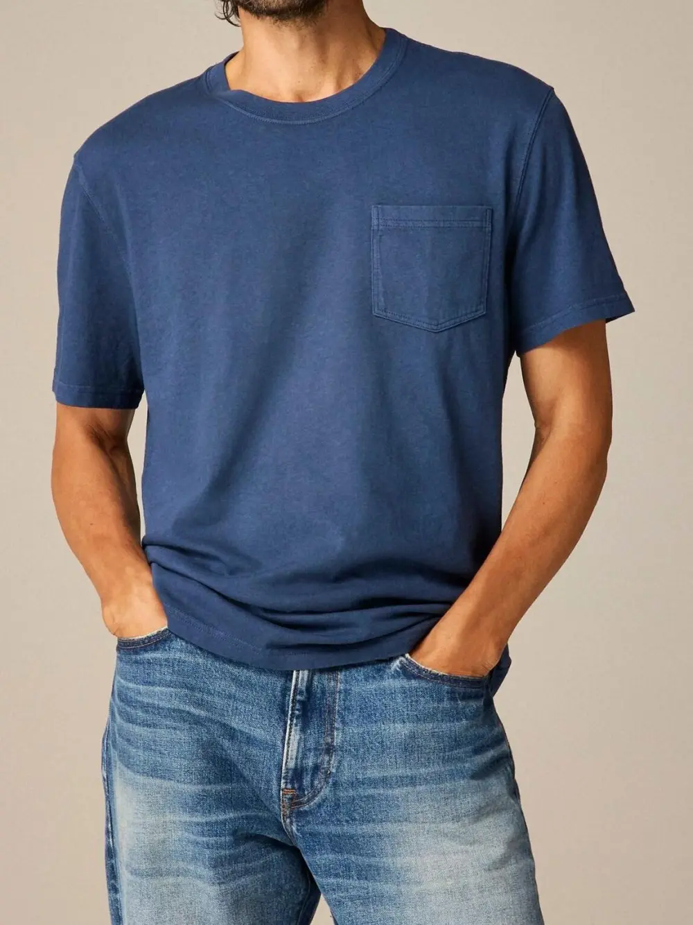 Navy Blue Pocket Detail Crew Neck T-Shirt