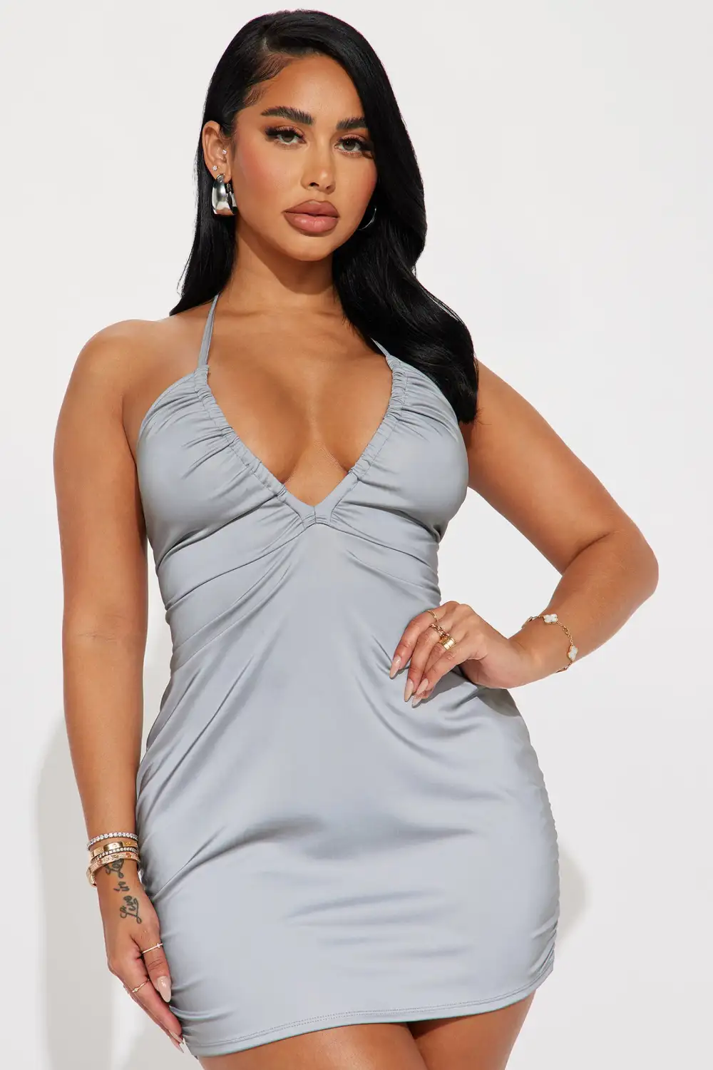 Venus Reflective Mini Dress - Grey