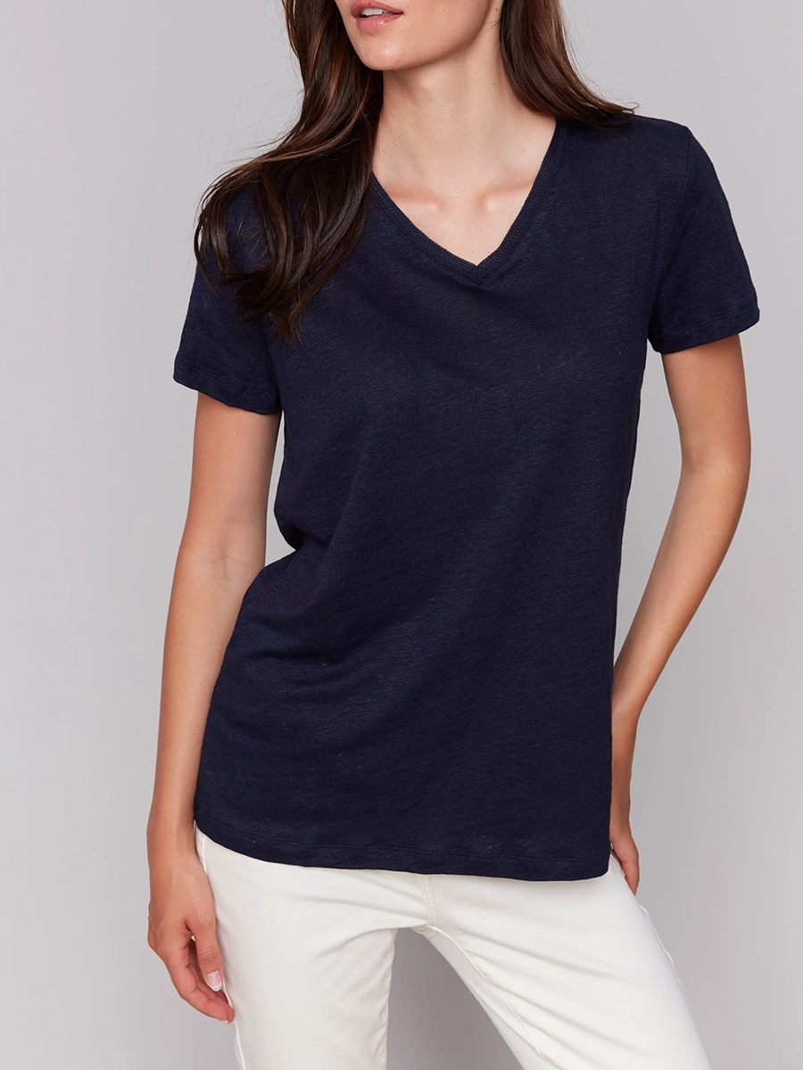 Cool Linen Breathable V-Neck Short Sleeves