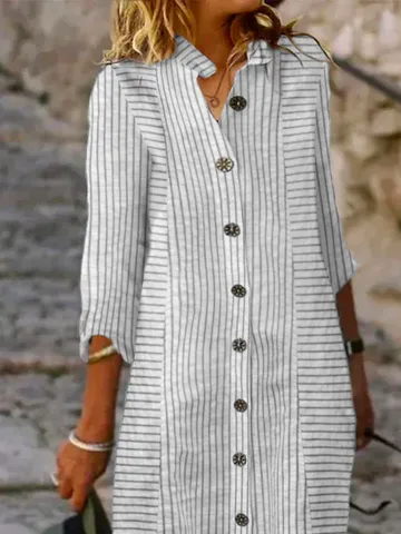 Loose Casual Striped Shirt Dress