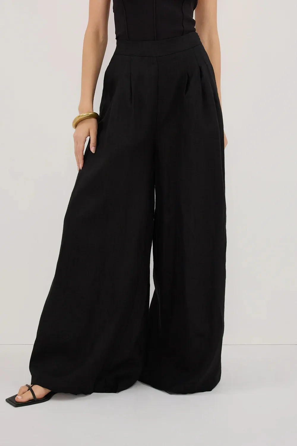 BLACK WIDE LINEN PANT