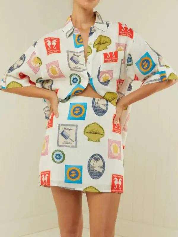Minimal Button Front Printed Detail Coordinated Set