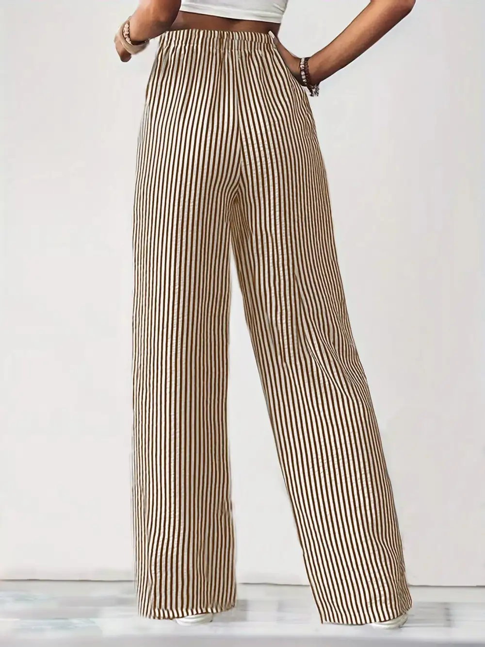 Relaxed Striped High Waisted Wide Leg Pants
