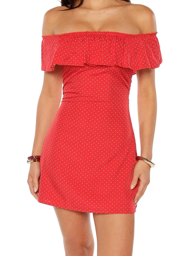 Polka Dot Off Shoulder A Line Mini Dress