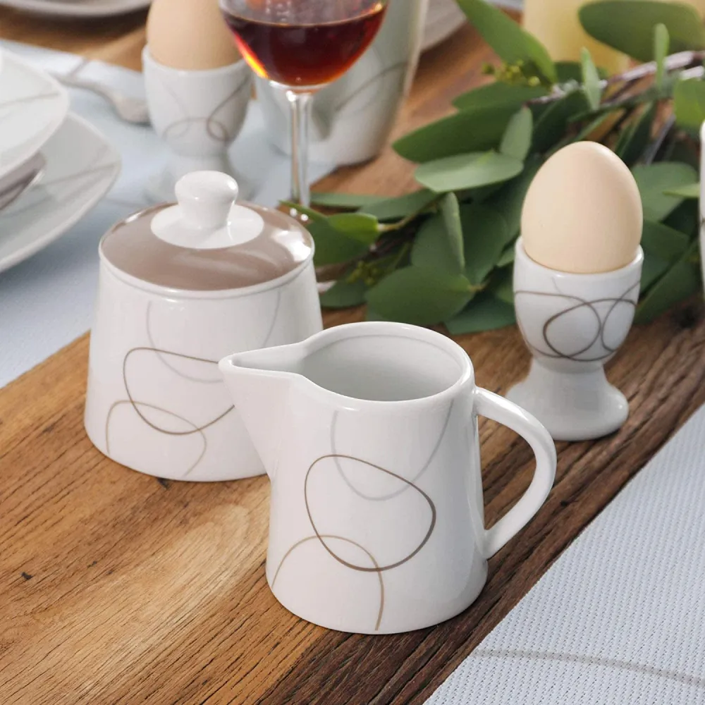 VEWEET, Series Fiona, 100-Piece Plates and Bowls Sets for 12, Including Porcelain Dishes Sets, Bowls, Mugs, Egg Cups, Cup and Saucer Set, Milk Jug and Sugar Pot Set, Microwave and Dishwasher Safe