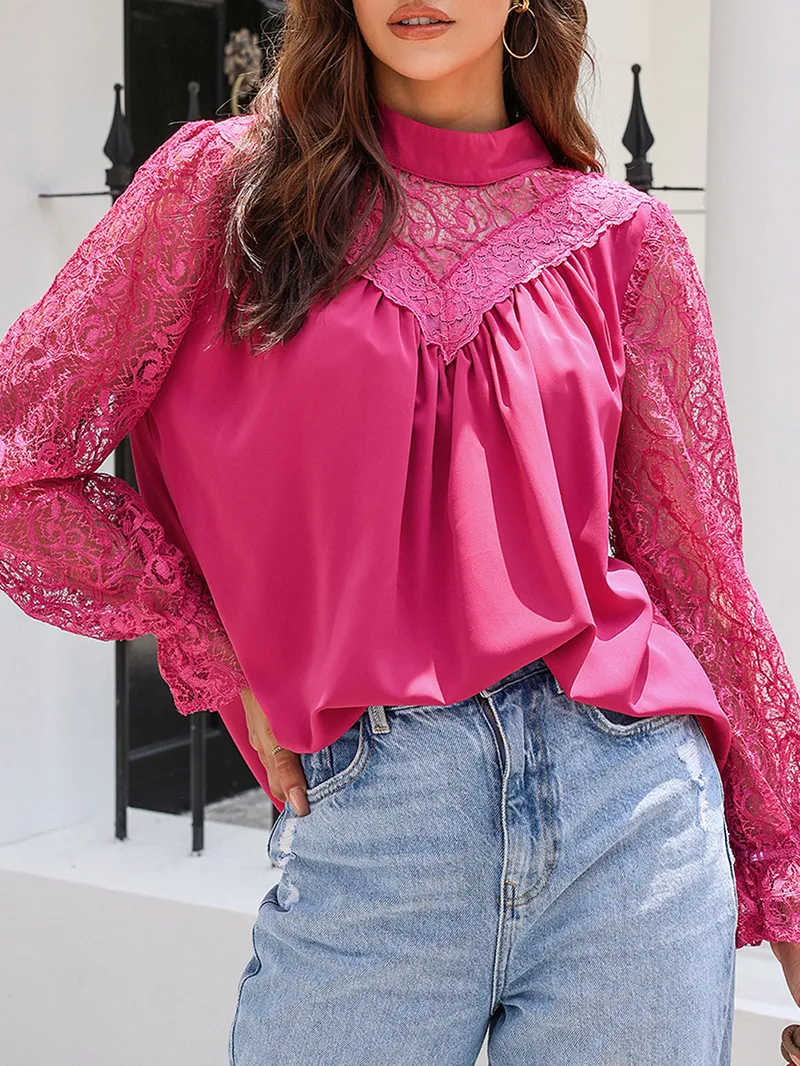 Decorative lace standing collar elegant shirt