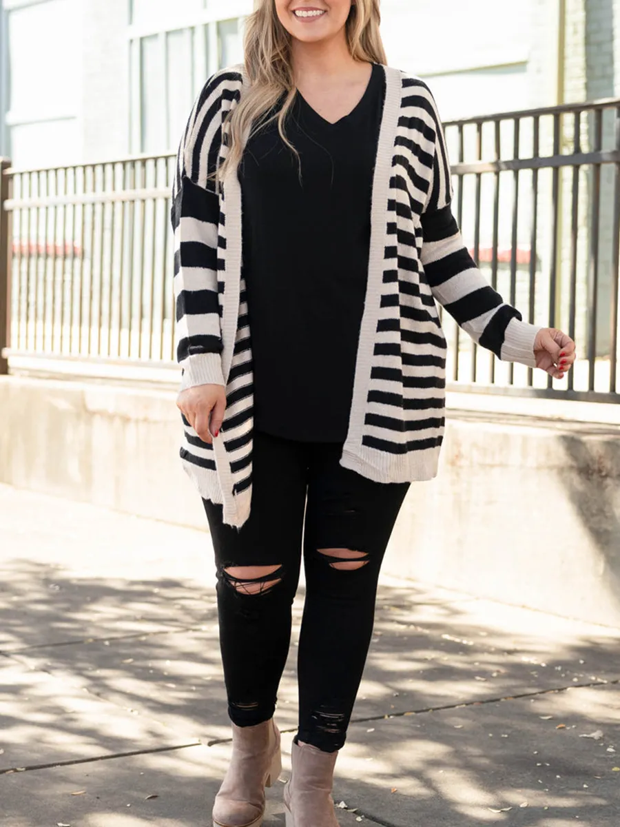 Black and white striped knitted cardigan