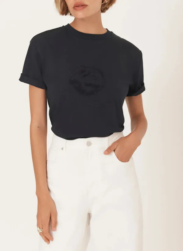 Casual Style Navy Motif T-Shirt