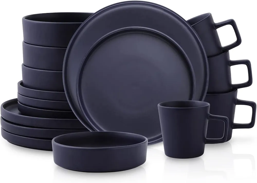 Stone Lain Coupe Dinnerware Set, Service For 8, Black Matte