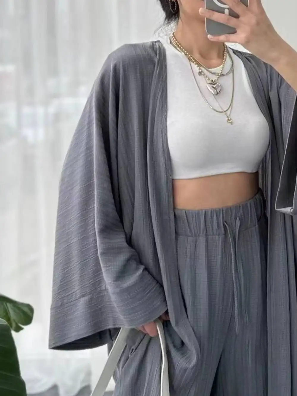 Textured Knit Cardigan and Pants Set