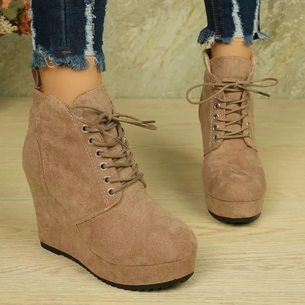 Lace-Up Wedge Ankle Boots