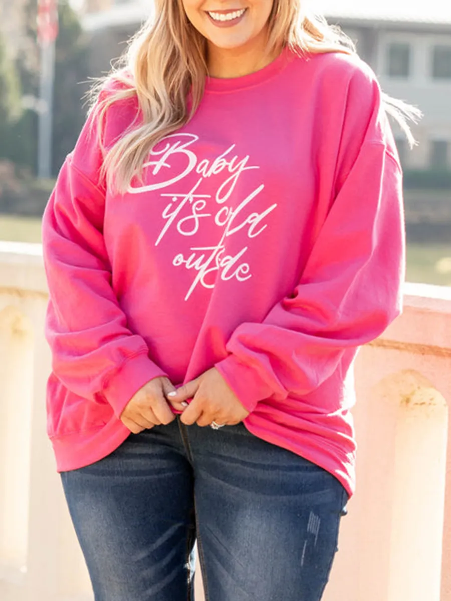 Letter Pattern Rose Red Loose Hoodie