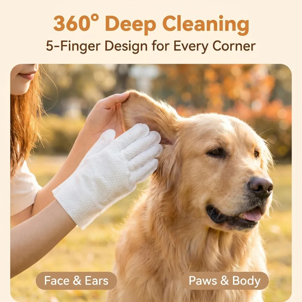 6-Piece Pet Waterless Cleaning Gloves - 3-Minute Full-Body No-Rinse Bath for Cats & Dogs, Anti-Licking Formula