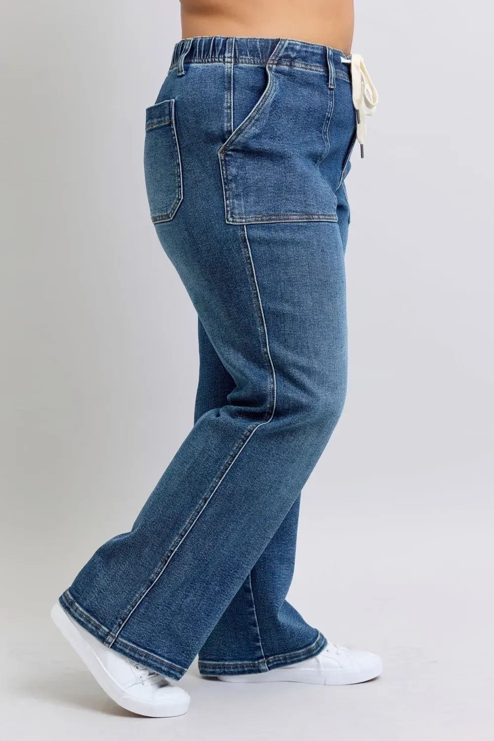 Casual Loose Drawstring Simple Dark Blue Trousers