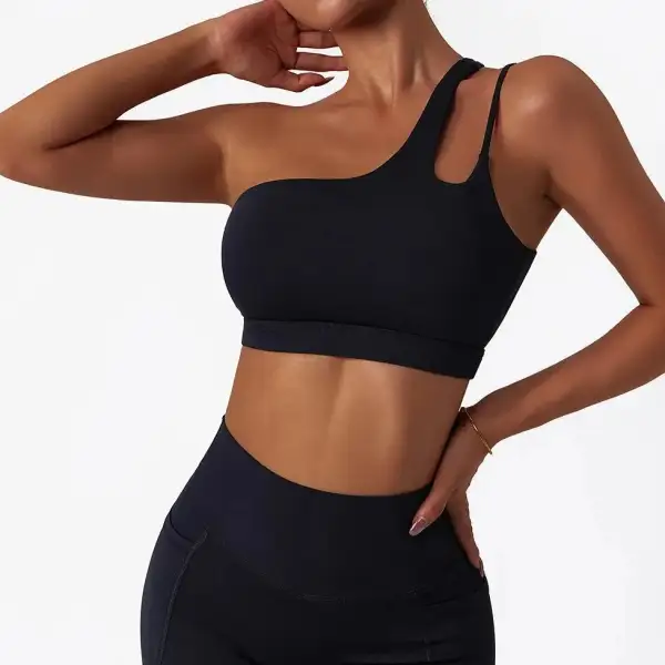 One-Shoulder Sports Bra with Decorative Straps