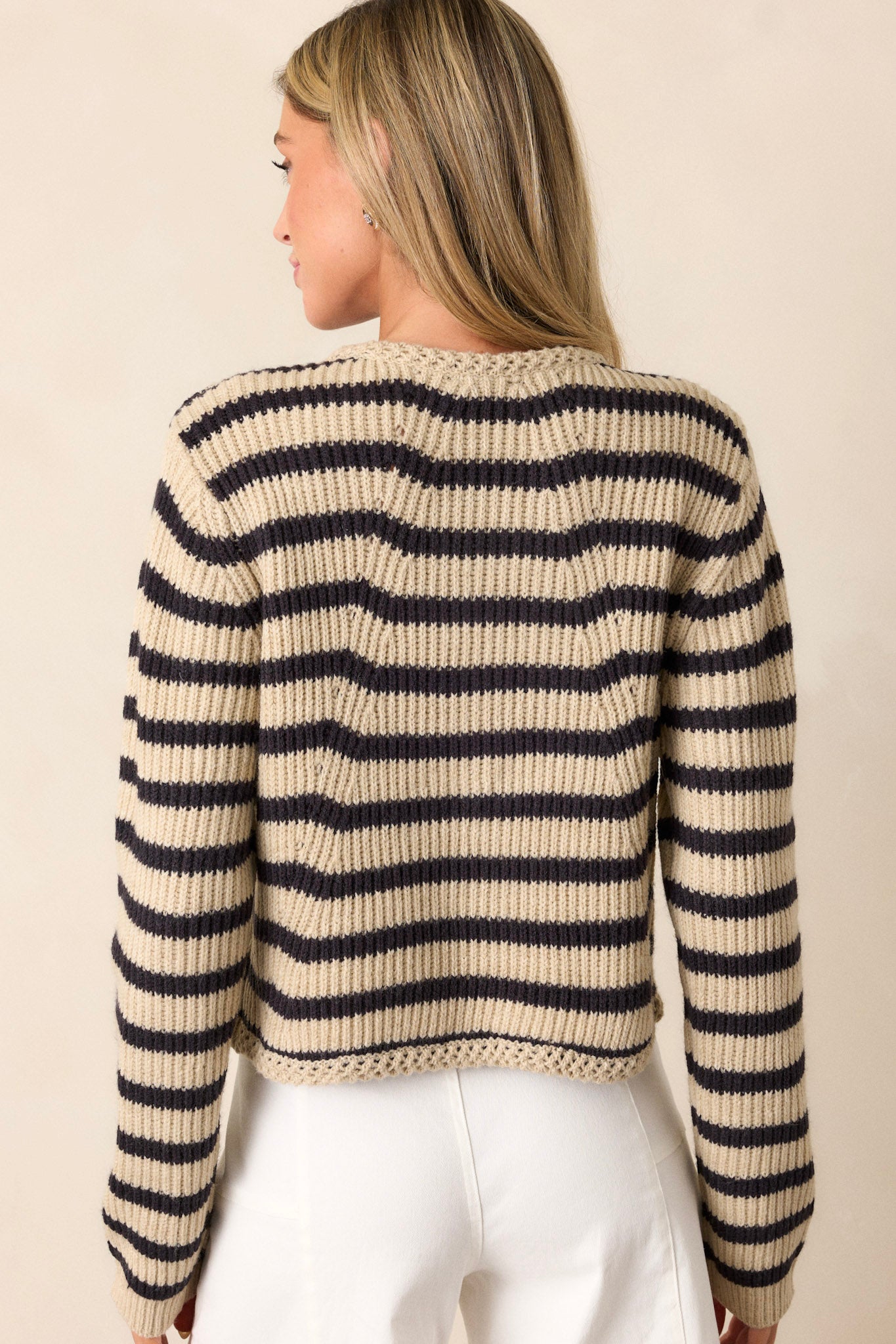 Passing Glances Tan Stripe Button Front Cardigan