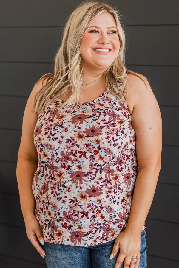 Seeing The Beauty Floral Tank Top- Mauve