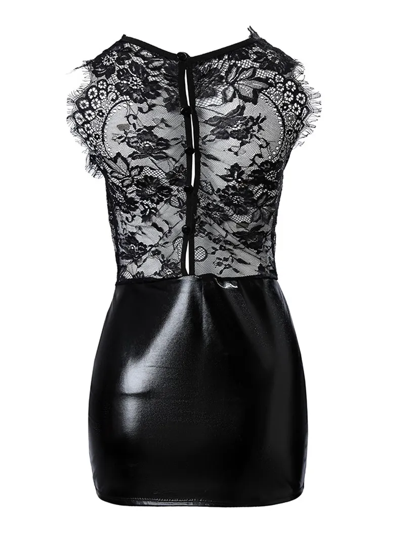 Sexy lace paneled leather dress