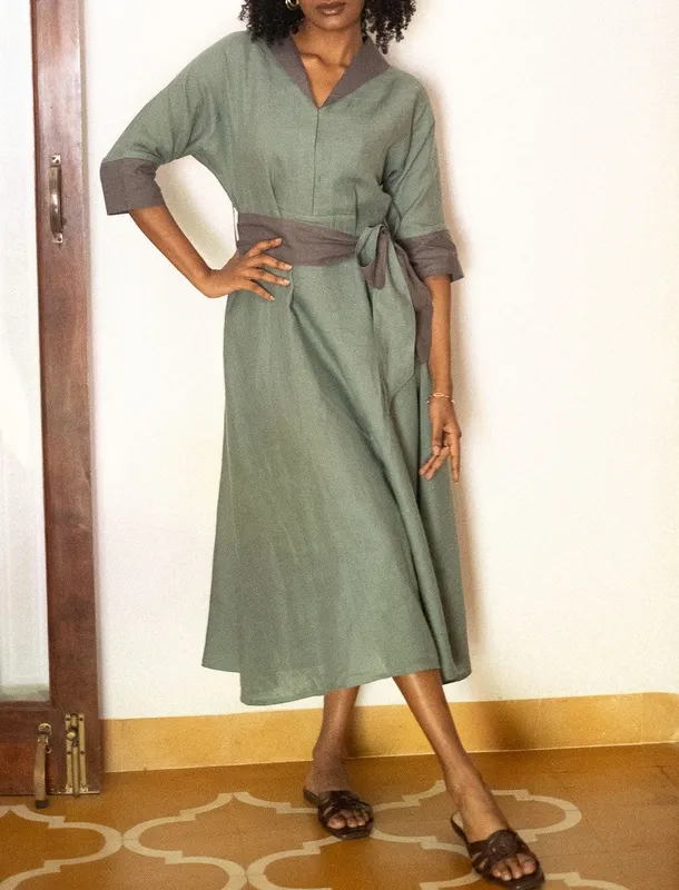 Sage Green Linen Flared Dress