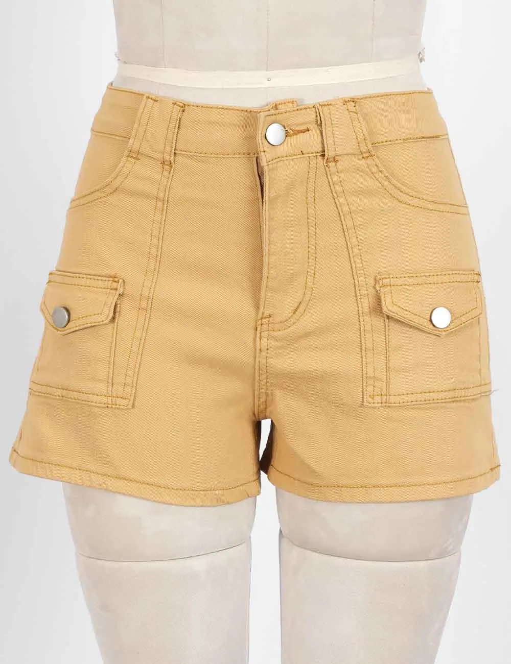Button Front Pocket Denim Shorts