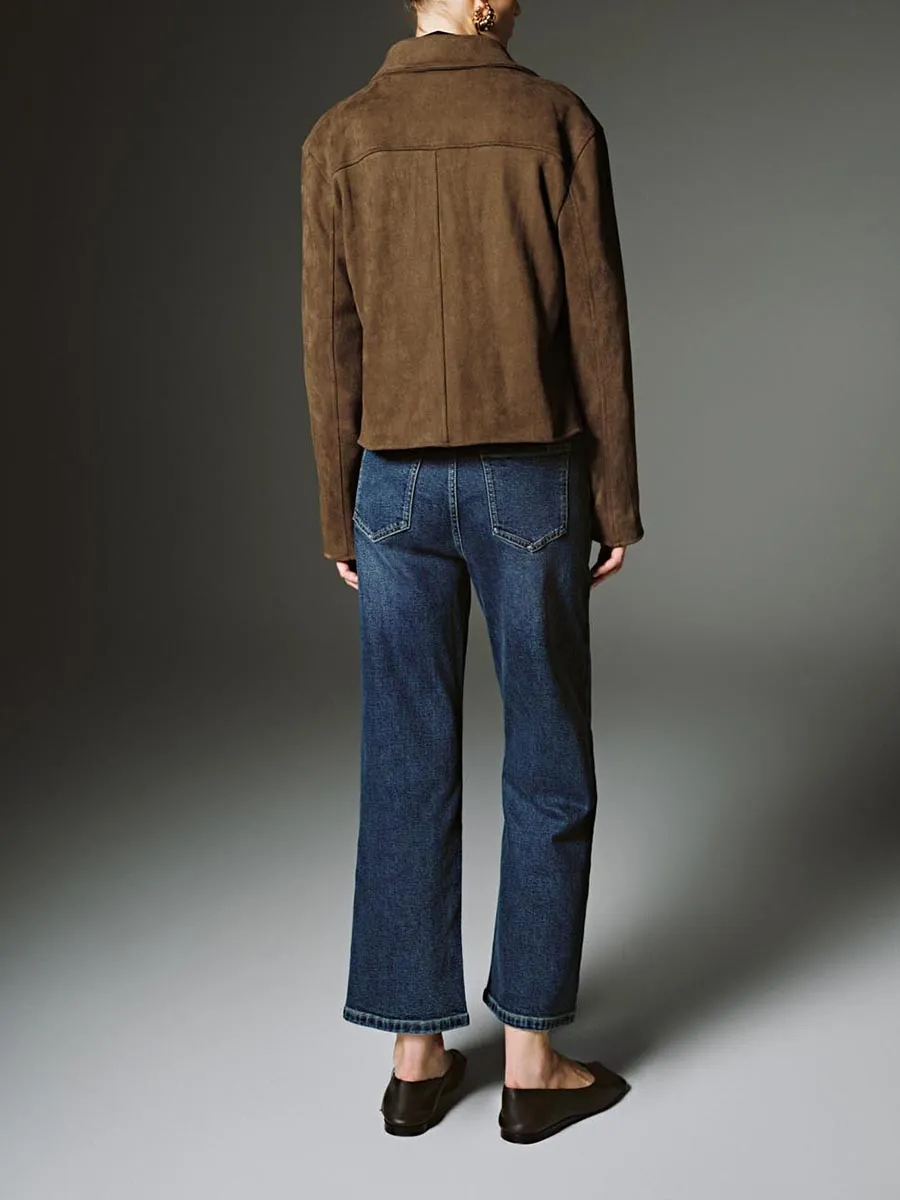 Ladies' Brown Loose Lapel Retro-Style Short Woolen Jacket