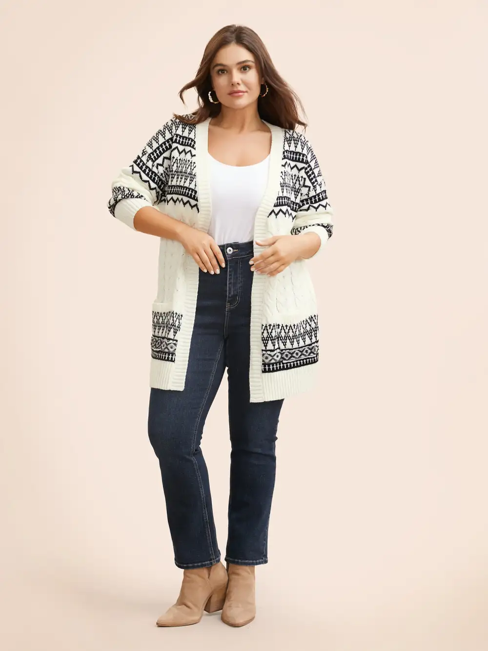 Bandana Jacquard Cable Knit Pocket Cardigan