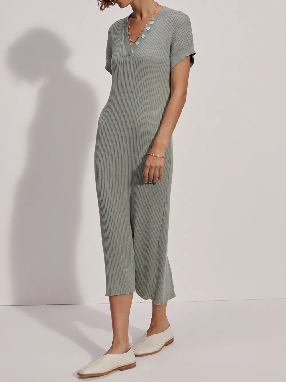 V-Neck Knit Midi Dress