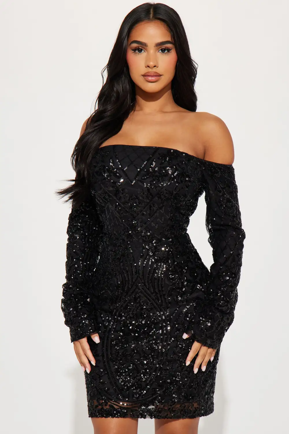 Violet Sequin Mini Dress - Black